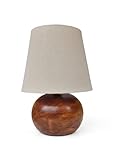 Luminária de Mesa em Madeira Natural com Cúpula de algodão – Abajur Decorativo Rústico para Quarto, Sala e Escritório