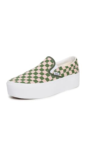 Vans Women's Classic Slip-On Stackform Sneakers, Checkerboard Rose/Forest, Pink, Green, 7 Medium US