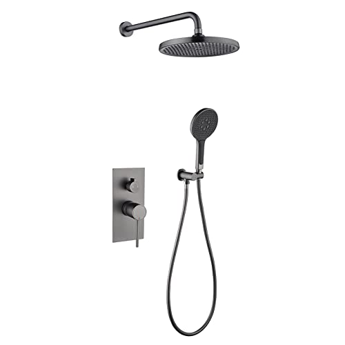 Grifo Mezclador de baño y Ducha de Pared con Flexo y Cabezal, válvula de Ducha Oculta (Gris)