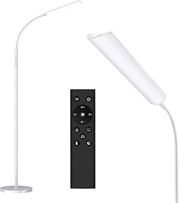 Dimunt Floor Lamp, Bright 15W Floor Lamps for Living Room with 1H Timer, Dimmable LED Floor Lamps 3000K-6000K & Tall Standing Lamp with Remote & Touch Control Reading Floor Lamps for Bedroom-White
