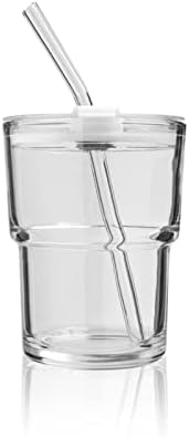 cosnou 13OZ/400ML Ice Coffee Glass Tumbler with Straw and Lid Sealed Carry On, Thick Wall Water Glass Cup Mug Tea （Clear）