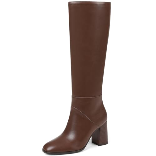 EQAUDES Fall Boots for Women 2025 Winter Knee-High Brown Leather