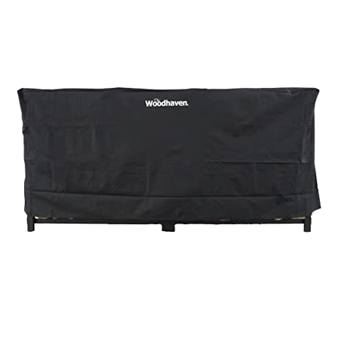 Woodhaven 8 Foot Waterproof Full Cover - Covers 1/2 Cord Woodhaven Outdoor Firewood Rack - Reinforced With Front Open Straps - Keeps Logs Dry (Black)