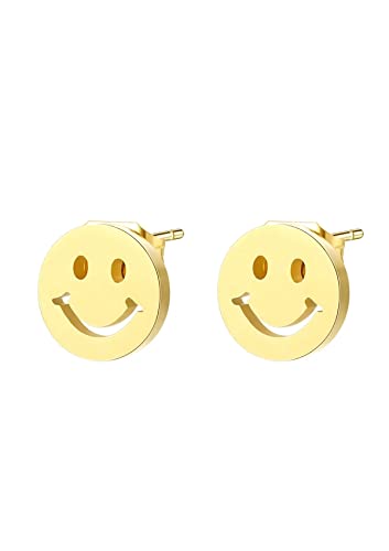 Happiness Boutique Señoras Smiley Stud Pendientes Pequeños Pendientes Redondos con Diseño de Cara Sonriente Cara Feliz Emoji Símbolo Joyería de Acero Inoxidable Cover