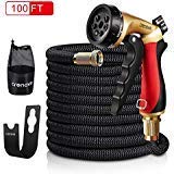 Crenova 100ft Garden Hose Upgraded Expandable Hose with Double Latex Core, 3/4 Solid Brass Connector, Expanding Water Hose with 7 Function Metal Spray Nozzle