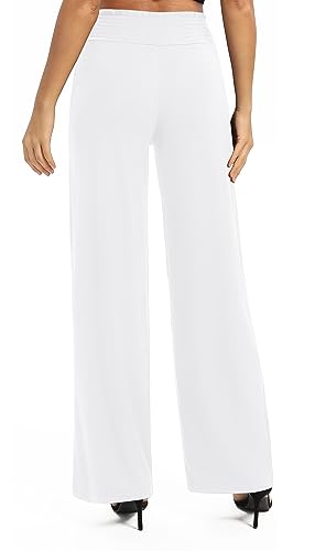 Urban Coco Women's Solid Wide Leg Palazzo Lounge Pants Casual Straight Leg High Waist Stretch Pants (White, M) #TOP30