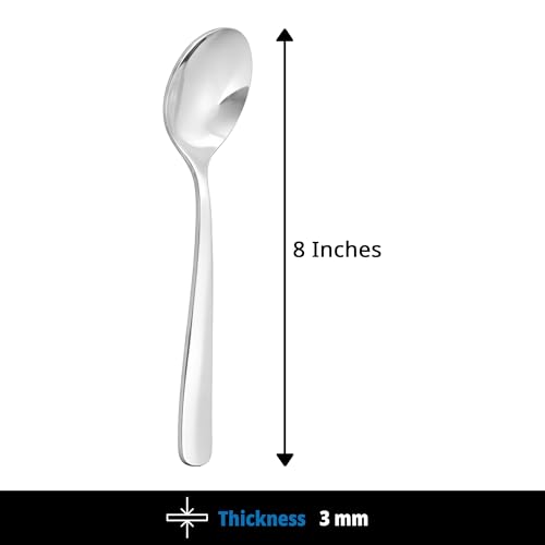 Image of Culinex Premium Stainless Steel 7.9 inch Dinner Spoon Set of 6 for Dining Table, Kitchen | Heavy, Rustproof, Designer Silver Flatware By thinKitchen (Essen Series)