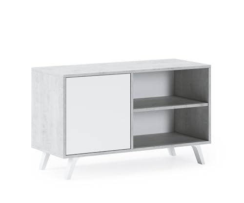 Skraut Home | Mueble de TV para Salón | 57 x 95 x 40 cm | Indicado para TV de 32/40' | Modelo Wind 100 | Cemento | Puerta Abatible Color Blanco