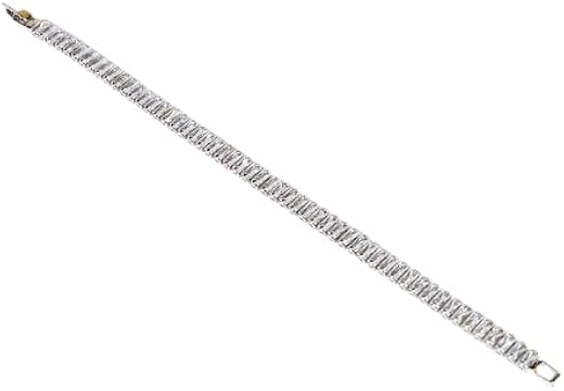 jasuniq Silver-Tone Baguette Cut Crystal Tennis Bracelet, Sparkling Link Chain, Elegant Formal Style