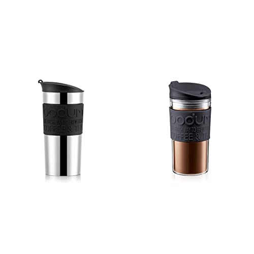 Image of BODUM 11068-01 Vacuum Travel Mug, 0.35 L - Small, Black & 11103-01S Travel Mug, Black, 0.35 Litre