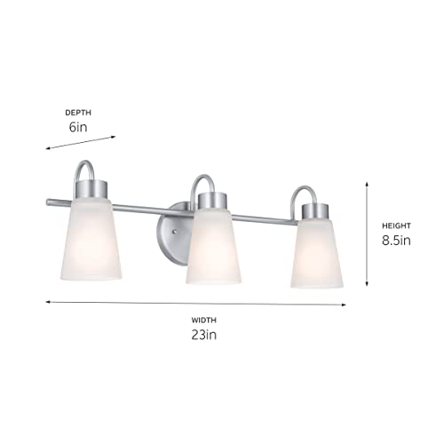 Image of Kichler Erma 3-Light Bathroom Vanity Light Fixture with Satin Etched Glass Shades, Updated Traditional Wall Lighting in Brushed Nickel for Mirror, (23 inch x 8.5 inch x 6 inch), 55126NI
