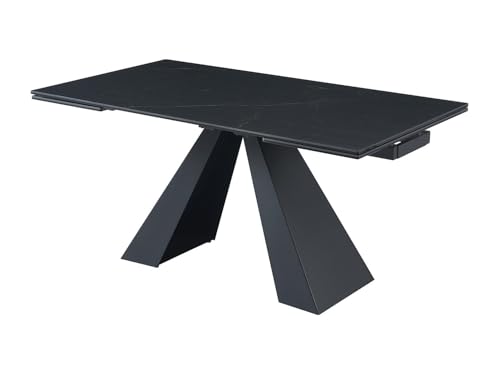 Pascal Morabito Vente-Unique-Esstisch ausziehbar - 6 bis 10 Personen - Sicherheitsglas, Keramik & Metall - Marmor-Optik Schwarz - LOZIPA