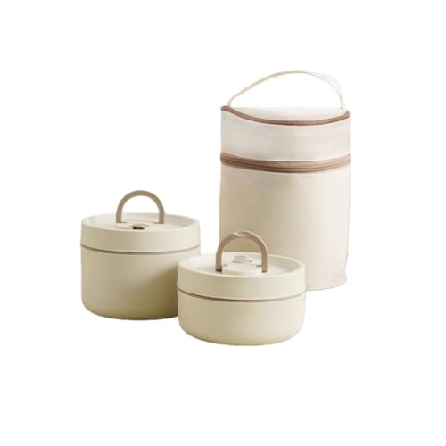 スープジャー 真空断熱ランチセット 5時間の保温 大容量 保温弁当箱 2段/3段/4段 ステンレス 茶碗 通勤 キャンプ 通学 運動会 収納バッグ付き (2層,ホワイト)