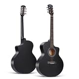 38-Inch Acoustic Guitar, Classical Style, Basswood Body, Black, Professional Beginner Musical Instrument