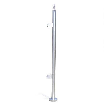 110CM High Glass Balustrade Railing Post Glazing Stainless Steel Pole Handrail Garden Fencing Silver with Top Seat (110cm End Post)