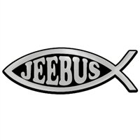Image of Jeebus Fish Jesus Parody Plastic Auto Emblem - [Silver][5'' x 1 3 /4'']