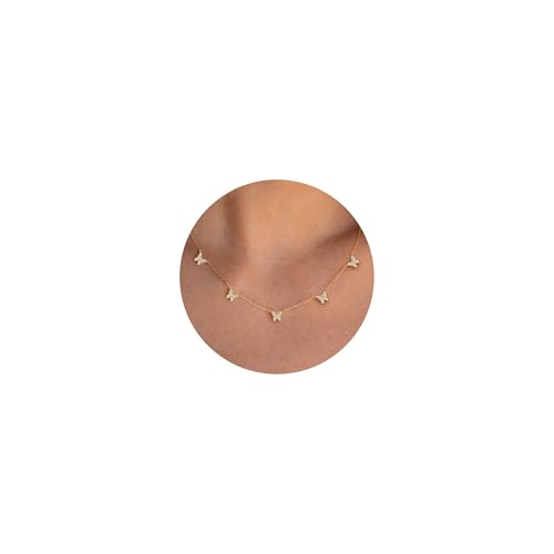 VRIUA Diamond Necklaces for Women - 14K Gold Plated Dainty Gold Butterfly CZ Necklace for Women Minimalistic Trendy Jewelry