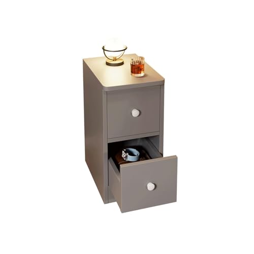 Table d'appoint en bois massif gris avec double tiroir et rangement robuste