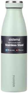 Sistema Hydrate Stainless Steel Water Bottle | 500 ml Leak-Proof Reusable BPA & Phthalate Free Double Wall Vacuum Insulation Keeps Cold for 12 hrs, Hot 6 hrs Assorted Colours