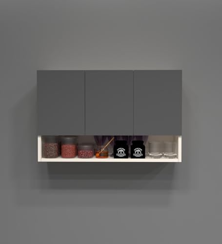 Image of SPECIALITY PANELS 3 Door Wall Cabinet with UV Profile Shutter | Wall Mounted Storage Cabinet for Kitchen Bathroom Living Room | Wooden Wall Cabinet Organizer UV Grey Finish | DIY Assembly