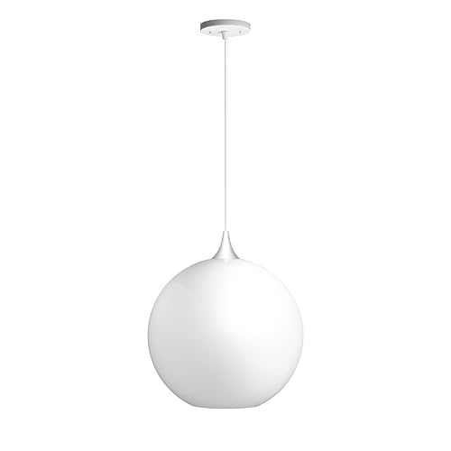 Solus 14" Modern Contemporary Globe Pendant Light, Adjustable Hanging Light Fixture, White Shade, White Finish