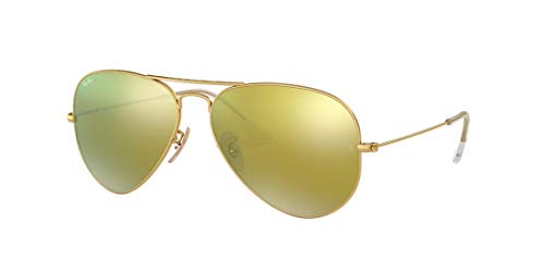 Ray-Ban Unisex Rb3025 Classic Mirrored Aviator Sunglasses, Matte Gold/Light Brown Mirrored Gold, 58 mm