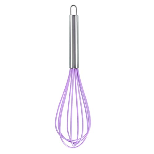 YROHGKPN 8-inch Manual Egg Beater, Purple Stainless Steel Handle Rotary Whisk for Baking, Hand Crank Mixer for Eggs Cream Batter, Rust-resistant Kitchen Tool