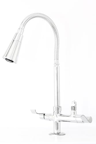 Torneira Flexivel De Cozinha Mesa Com Saída Para Purificador De Agua 1/4 Tubo Cromado Dois Jatos Sam