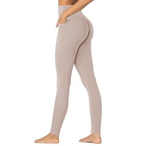 Sunzfly Hidden Butt Scrunch Workout Leggings with Pockets for Women, No Front Seam Gym Yoga Pants with Tummy Control 28″