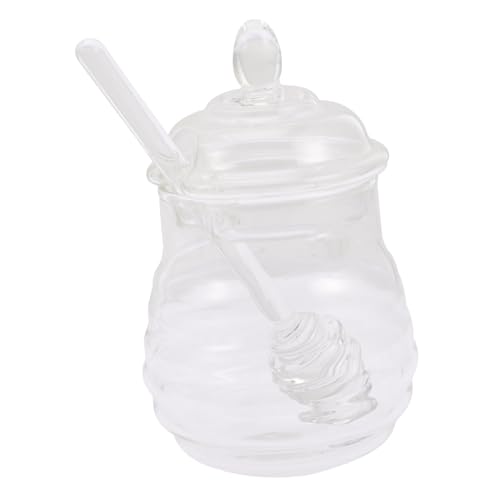 Alipis 1Set Lidded Honey Pot Transparent with Stirrer Clear Honey Container for Home Bakery Supermarket Stylish Kitchen Decor and Protective Lid