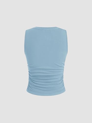 Image of CIDER Womens Tank Tops Sleeveless High Neck Ruched Crop Tops Going Out Casual Basic Ribbed Shirt Summer Fashion Clothing