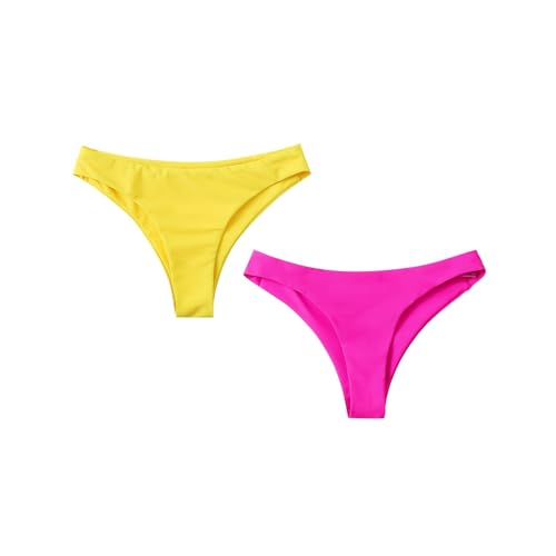 Parte Inferior de Bikini para Mujer, Parte Inferior de Traje de baño de Corte, Color sólido, Cintura Media, Paquete de 2 Vestidos Deportivos Mujer XS Top Y Tanga Mujer (Beige, S)
