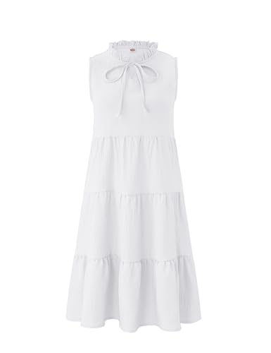 GERU Girls' Sleeveless Ruffle Dress Fungus Collar Bow A-Line Dress Flow Cute Midi Dresses 3-12 Years