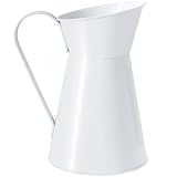 Metal Watering Pitcher, Cream Farmhouse Style Flower Vase, Decorative Milk Jug for Home Decor, 7.87 inch Height (White)