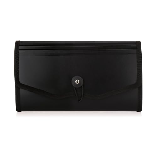 Image of Polen Expanding Cheque Book Holder Case, 13 Pocket Multi Passbook Holder /Bill Folder /Passport /Memo Cards /Cash Storage Pouch Organizer with Elastic Swing .(Radiant Black)