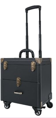 コスメボックス メイク&ネイルアートボックス 大容量 ネイルアートボックス キャスター付きメイクボックス メイク収納ボックス おしゃれ 大容量 プロメイクボックス ロック付き収納ボックス 便利 安定した開閉 キャスター付き耐久性 (ブラック+銅,M)