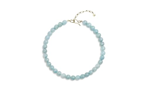 Collier ras du cou aigue marine en perles rondes pour sublimer votre style estival au quotidien