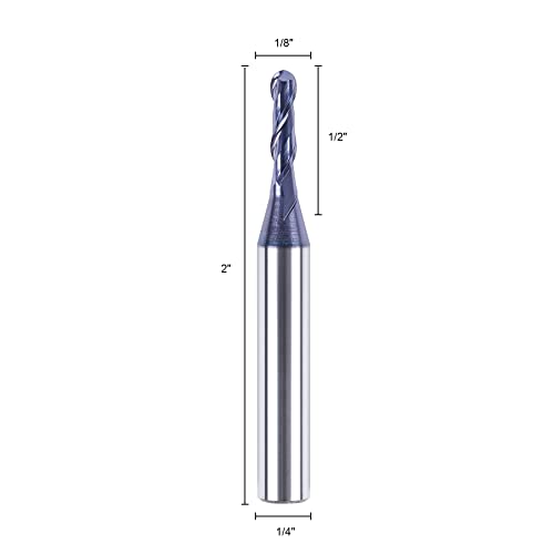 Spetool 5PCS P2B-R1/16-H1/4-TIAIN 5Pcs Ball Nose End Mill 1/8 Inch Cutting Diameter 1/4 Inch Shank 2 Flute Hrc55 Tiain Coated Carbide Upcut Router Bits Cnc Milling Tool thumb #1