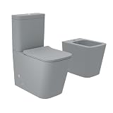 Coppia di sanitari filomuro vaso monoblocco rimless e bidet grigio opaco | Londra