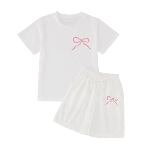Girls Summer Outfits 2 Piece Cute Letter Graphic Tshirts and Shorts Sweatsuits Toddler Kids Preppy Tracksuit Size 4-143