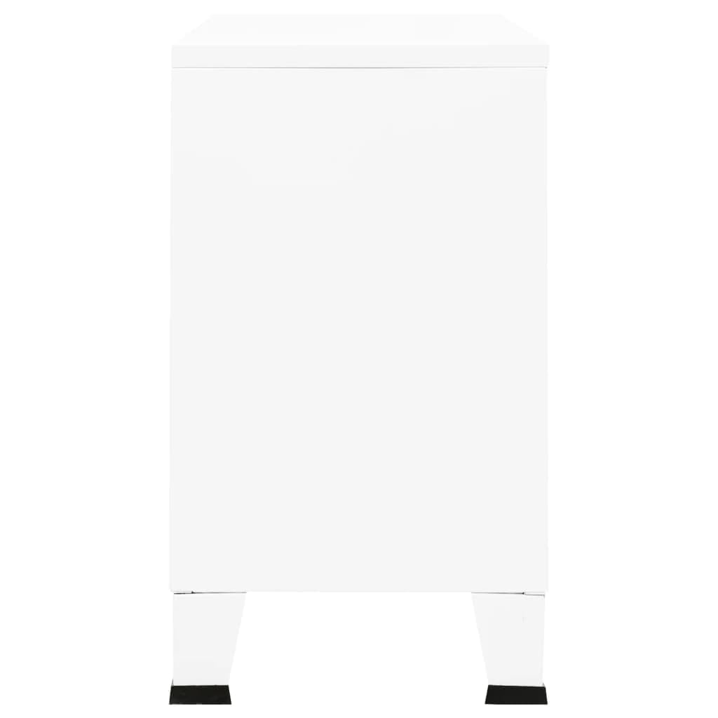 Aparador industrial blanco 105 x 35 x 62 cm, armario de metal de cristal con espacio de almacenamiento, soporte para placa de nombre, para salón, comedor y cocina
