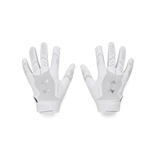 Under Armour Boys' F9 Nitro Football Gloves, (100) White/Distant Gray/Metallic Silver, Small