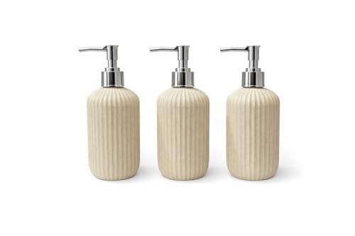 Image of LAGET 300ml Soap Dispenser for Wash Basin - Plane Ribbed Design | Kitchen and Bathroom Accessories Items | Refillable Handwash Dispenser Bottle- Set of 3 (Peach)