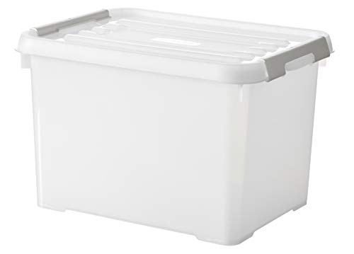 CURVER Boîte de Rangement Handy Plus 20L - Boîte de Rangement Multifonction 100% Recyclé - Pour Chambre, Bureau, Garage, Cabanon, Buanderie - Fermeture Rapide à poignées - 29 x 40 x 25cm - Blanc