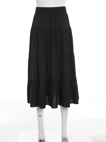 Women's Casual Daily Elastic Waist Tiered Swing Midi Skirt for Work School Date Holiday4