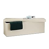 Relaxdays Faltbare Sitzbank HxBxT 38 x 114 x 38 cm, XL Kunstleder Sitztruhe, Aufbewahrungsbox mit Stauraum, Creme
