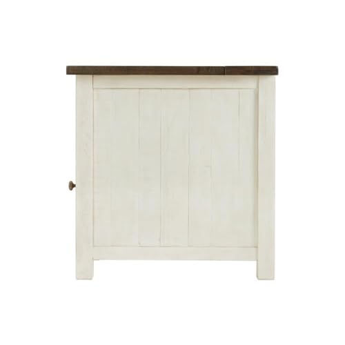 Martin Svensson Home Monterey Chairside Table - Rustic Farmhouse Style - Cream White and Brown Top - Bedroom or Living Room Table with Charging Station and Storage, Solid Wood