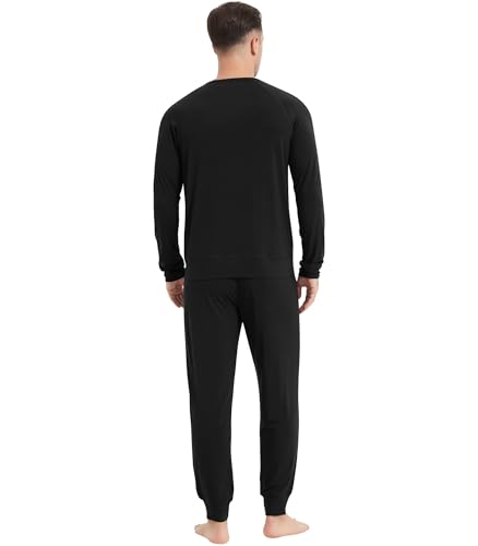Image of NACHILA Mens Pajamas Set Long Sleeve Henley Sleepwear Top Soft Jogger Pants Pajamas Cool Pjs Set,Viscose Made from Bamboo
