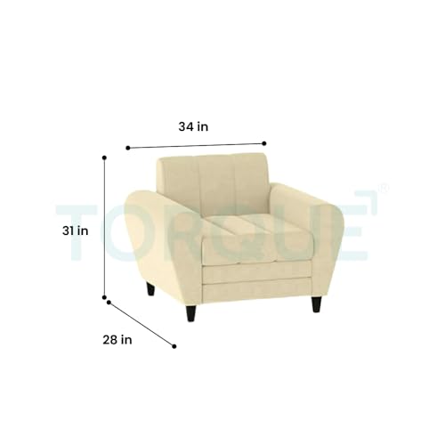 Image of Torque Bali Fabric 1 Seater Sofa for Living Room (Beige) | Comfortable 1 Seat Sofa |Wooden Sofa One Seater Couch for House Warming Gifts 1 Year Warranty