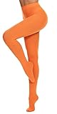 CozyWow Women's 80D Soft Opaque Tights, High Waist Solid Color Womens Tights with 30+ Colors(L-XL, Orange)